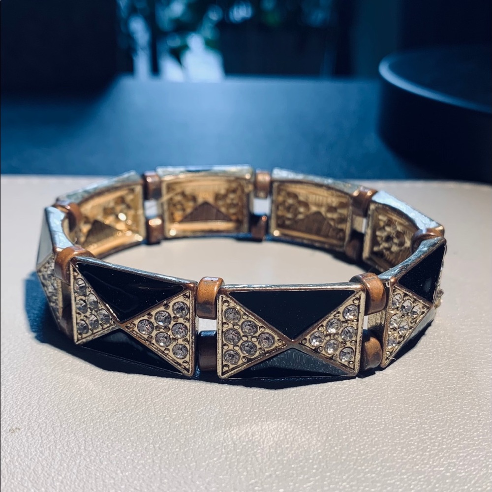 J. Crew enamel and rhinestones bracelet black/gold